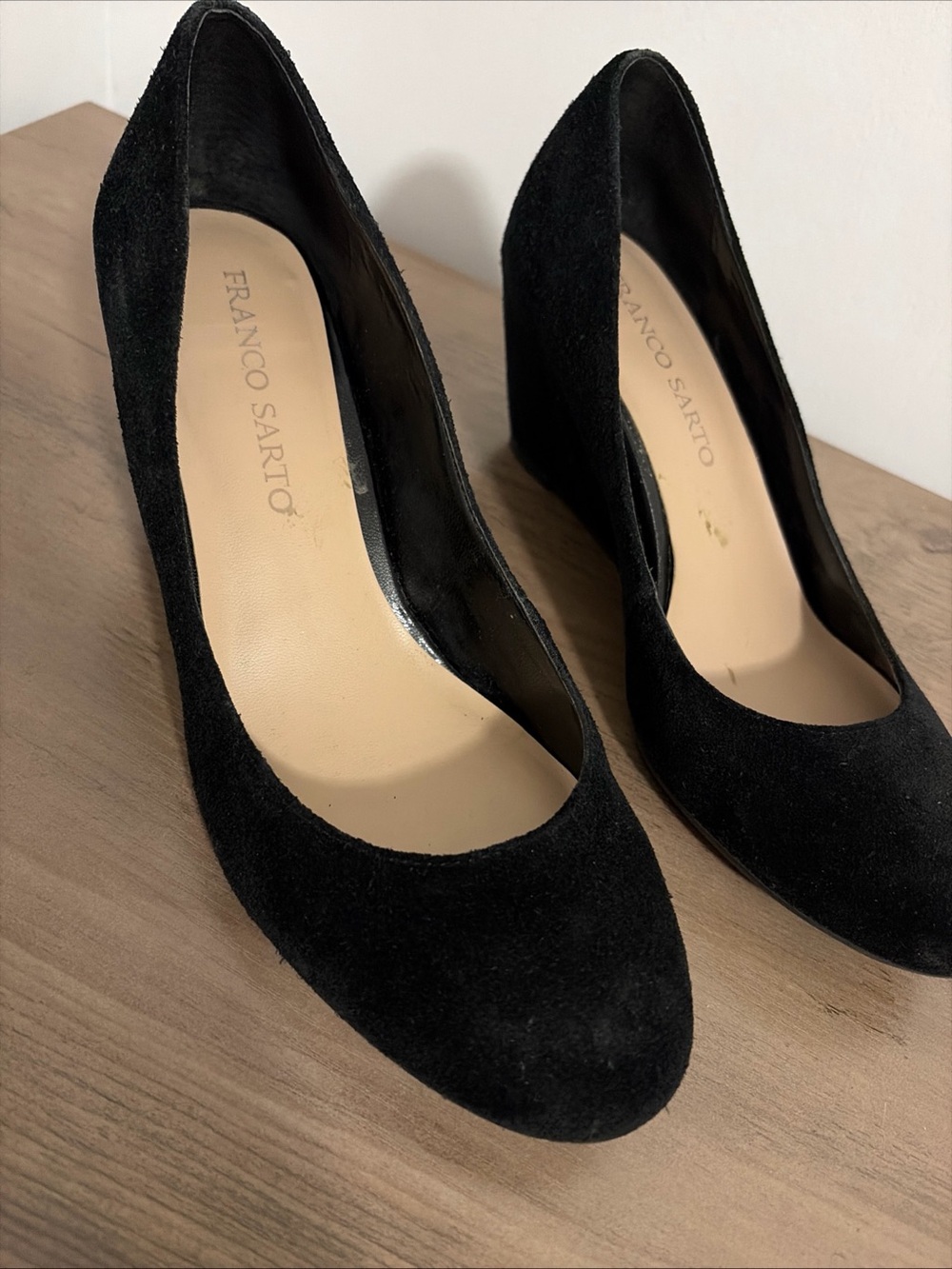 Franco Sarto Black Suede Classic Round-Toe Pumps